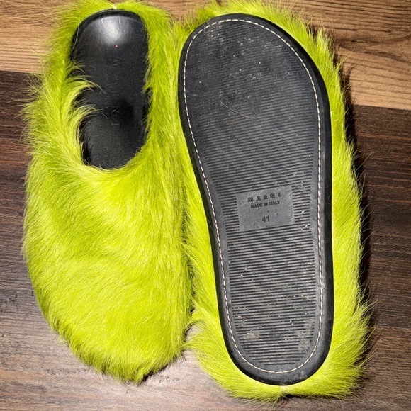 Marni Shoes - Marni Neon Lime Faux Fur Slip-On Slippers
